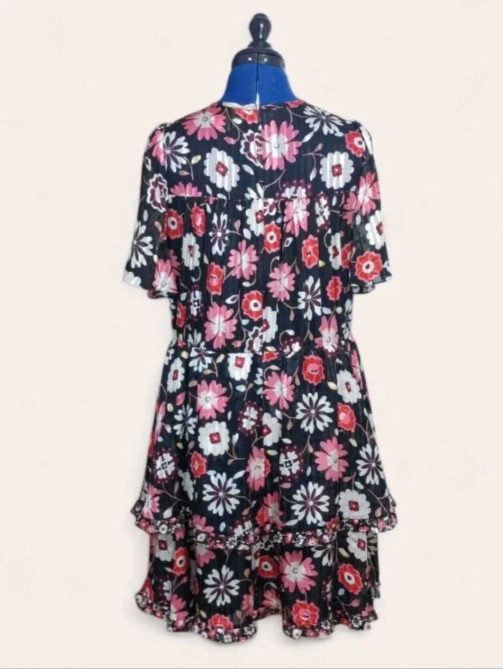 kate spade Floral Tiered Dress in Black, Pink & White